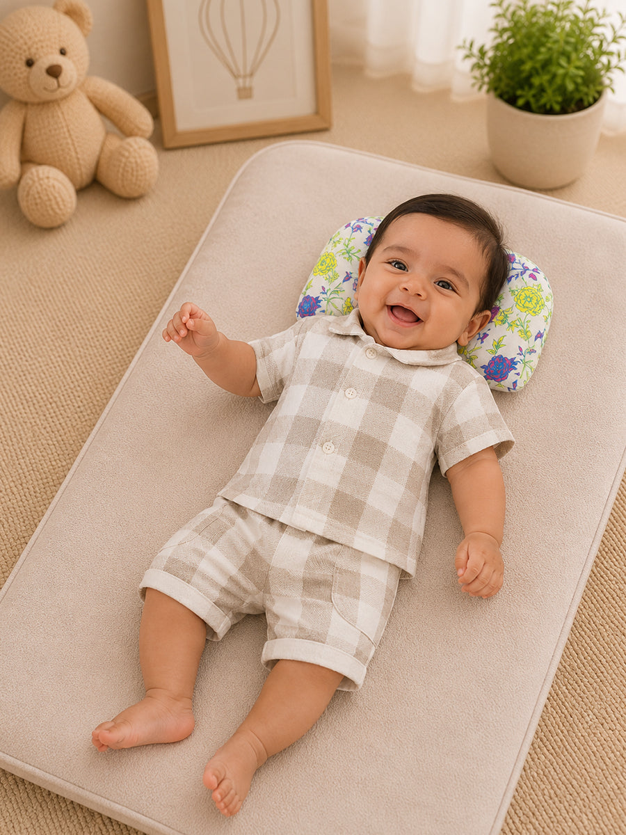 Ziva Baby Head Support Pillow | Soft Cotton Cover | Lightweight Ergonomic Design | Floral Print