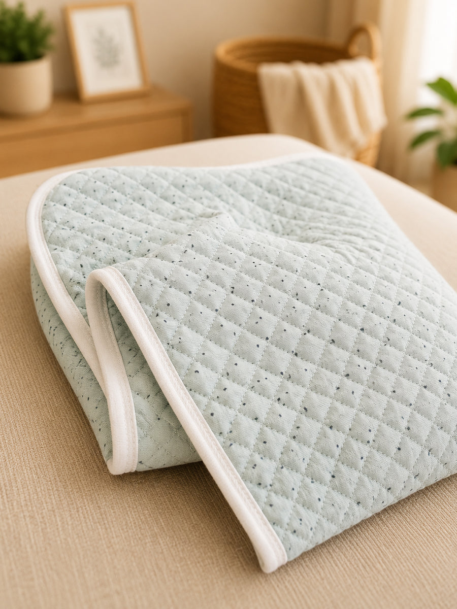 Ziva Premium Quilted Hooded Baby Towel | Seafoam Green with Small Polka Dots | Soft, Absorbent & Quick Dry