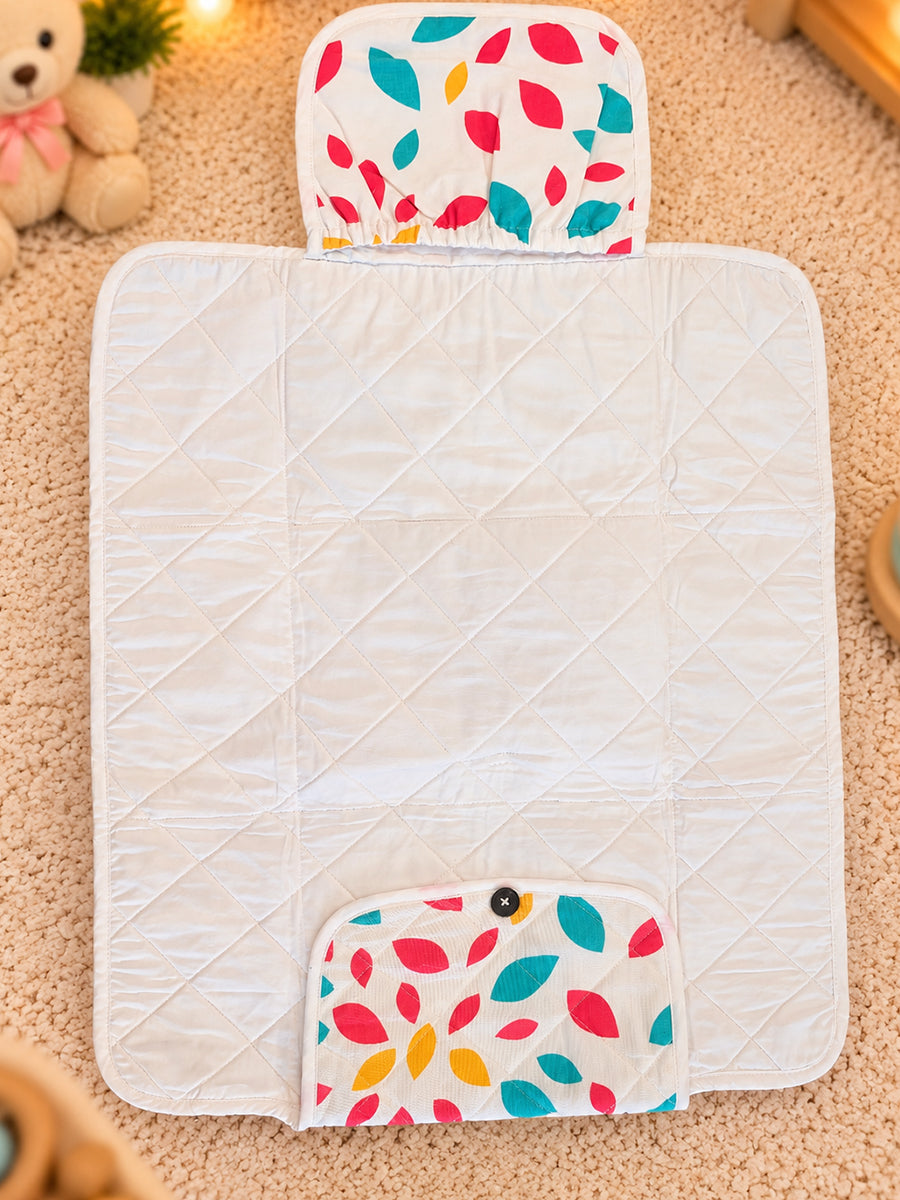 Ziva Baby Nappy & Diaper Changing Sheet – Foldable Travel Changing Mat with Storage Pocket | Off-White Multicolour Leaf Print