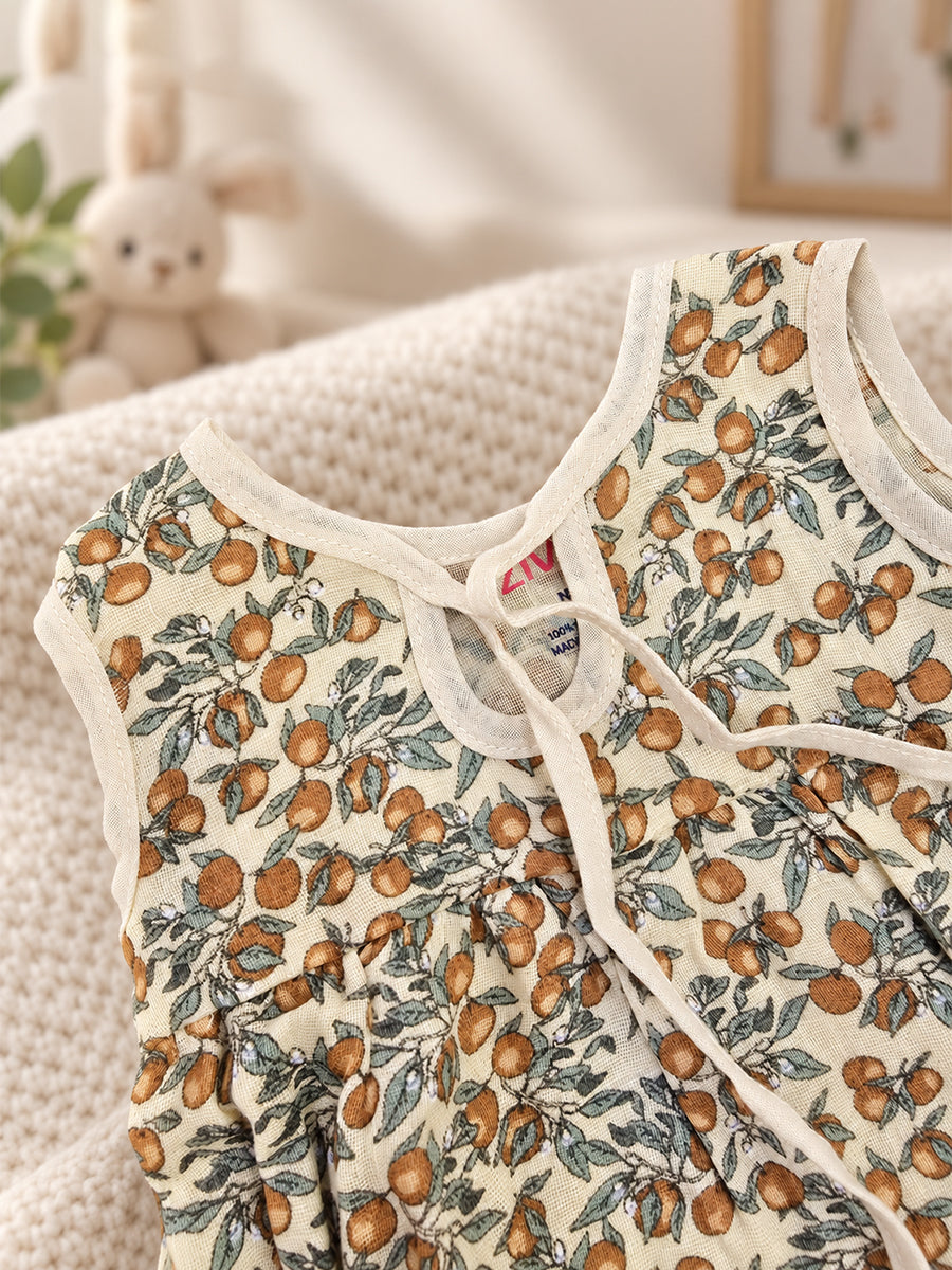 Ziva Muslin Baby Girl Front Knot Tie Frock – Pack of 3 | Premium Cotton Muslin | Assorted Botanical Prints (Print Details: Check Product Description)