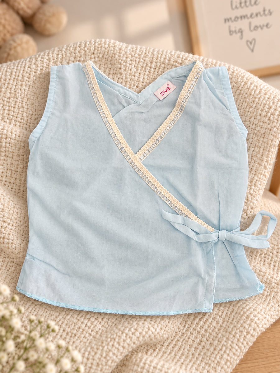 Ziva Baby Cotton Wrap Top & Bloomer Set – Baby Blue | V-Neck Side Tie | 1 Wrap Top + 1 Bloomer