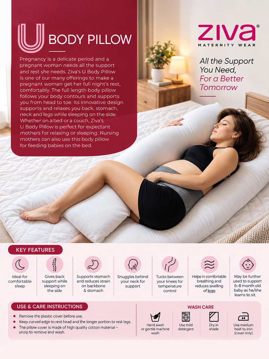 Ziva Multipurpose Pregnancy Pillow / Maternity Pillow / Body Pillow – U Shape – Grey & Black Botanical Leaf Print | Velvet Fabric