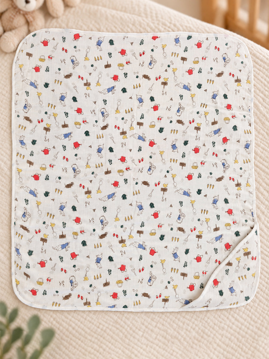 Ziva Premium Muslin Hooded Towel – Double Layer Muslin with Soft Fleece Core | Garden Bunny Print