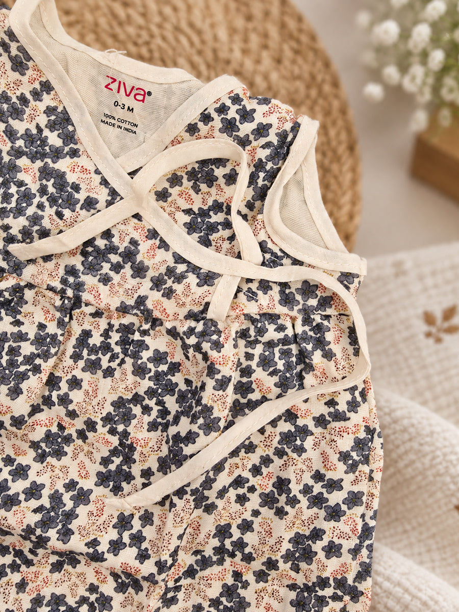 Ziva Muslin Baby Girl Frock – Side-Open Overlap with Adjustable Tie | Pack of 3 | 100% Cotton Muslin | Assorted Prints (Print Details: Check Product Description)