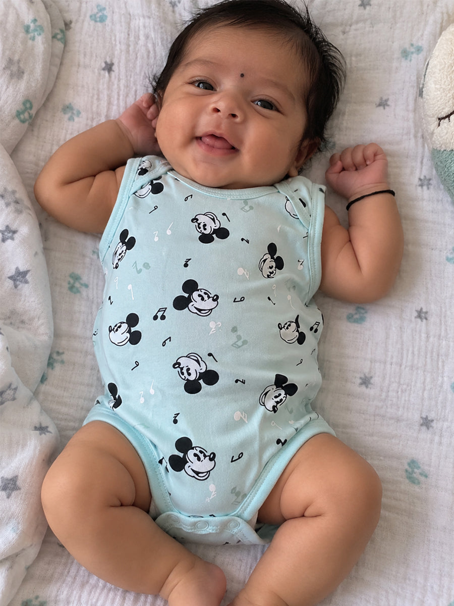 Baby Knitted Cotton Sleeveless Romper Combo ,Pack of 2– Assorted Cartoon Prints | Bottom Press-Button Opening | Ziva Collected | Carefully Selected for Your Little One