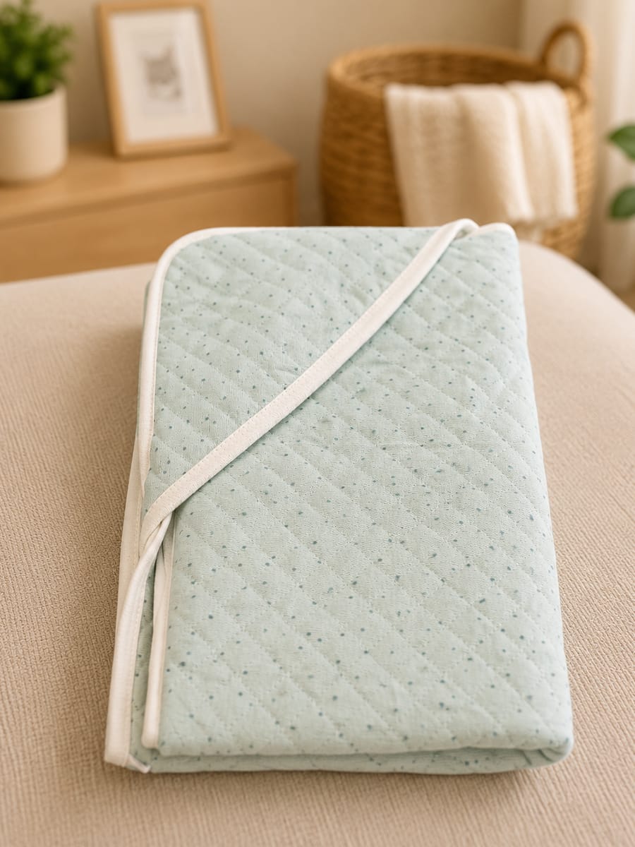 Ziva Premium Quilted Hooded Baby Towel | Seafoam Green with Small Polka Dots | Soft, Absorbent & Quick Dry