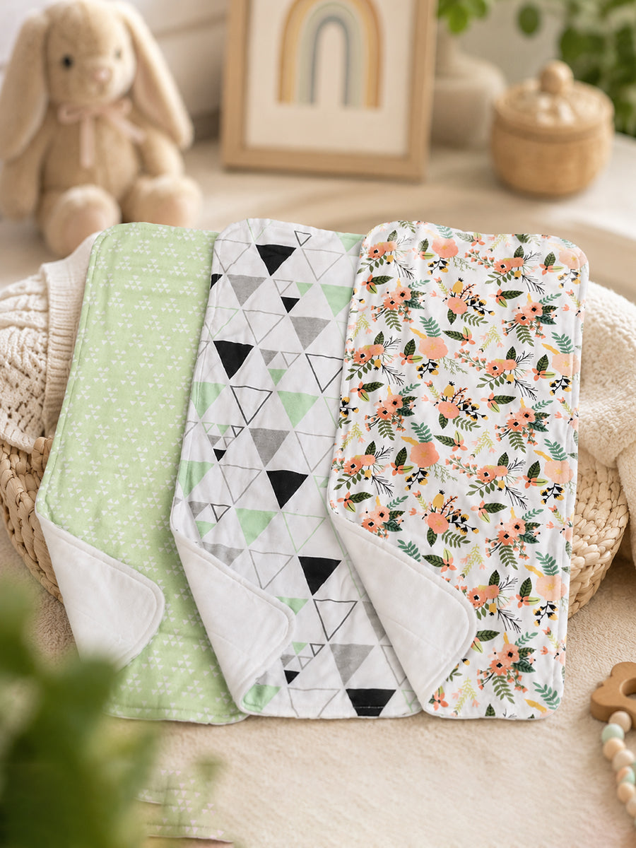 Ziva Premium Cotton Baby Burp Cloth – Soft, Absorbent & Multipurpose | Assorted Prints | 3 Pieces
