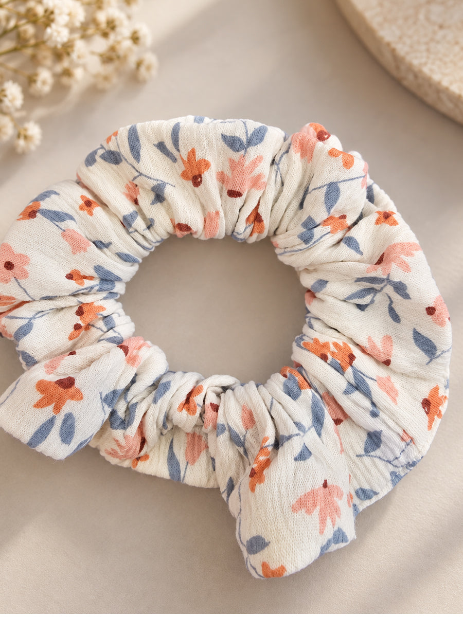 Ziva Moms Floral Bow Hair Band – Pink & Blue Blossom Print | Soft Fabric Scrunchie-Style Hair Band | 2 Piece Combo