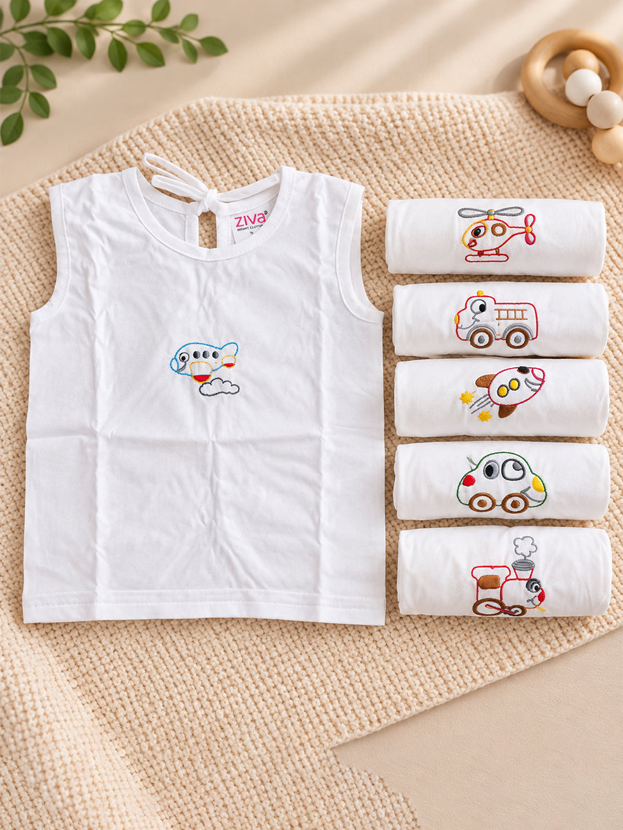 Ziva Premium Cotton Embroidery Jabla – Back Tie Newborn Baby Wear | Cute Vehicle Embroidery | 6 Pieces