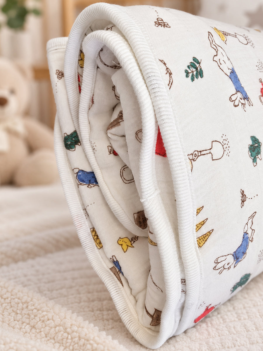 Ziva Premium Muslin Hooded Towel – Double Layer Muslin with Soft Fleece Core | Garden Bunny Print