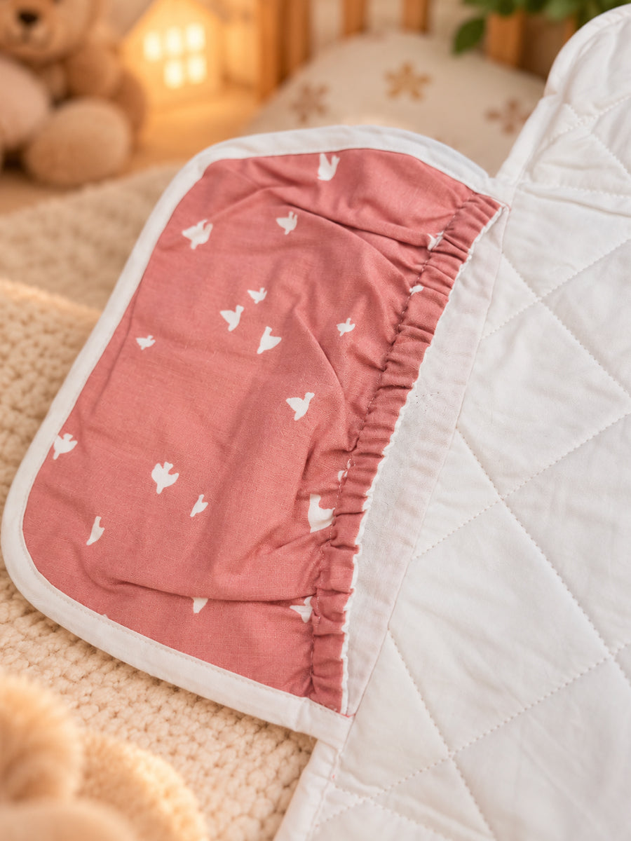 Ziva Baby Nappy & Diaper Changing Sheet – Foldable Travel Changing Mat with Storage Pocket | Peach Pink Little Bird Print