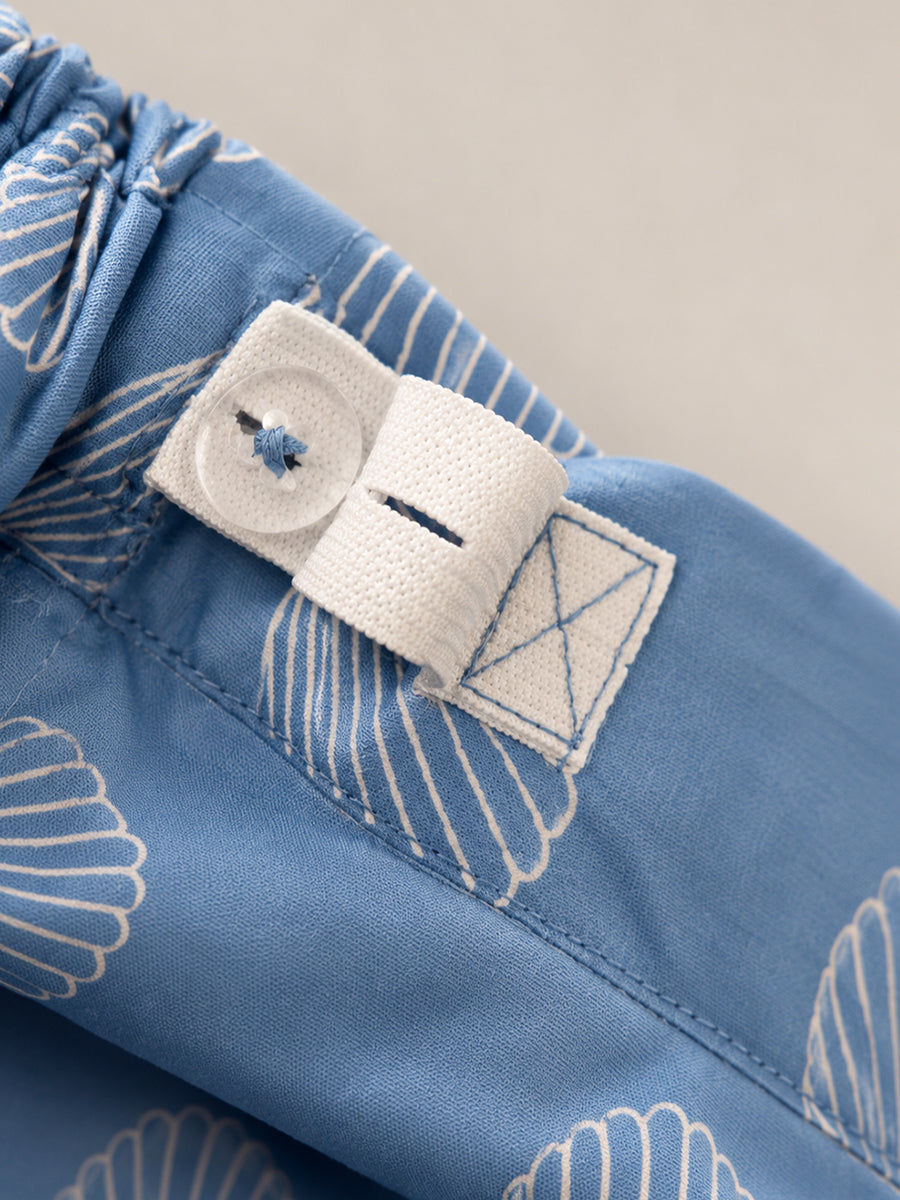 Ziva Maternity & Feeding Cotton Co-ord Set with Side Zips & Pockets – Teal Blue Seashell Print