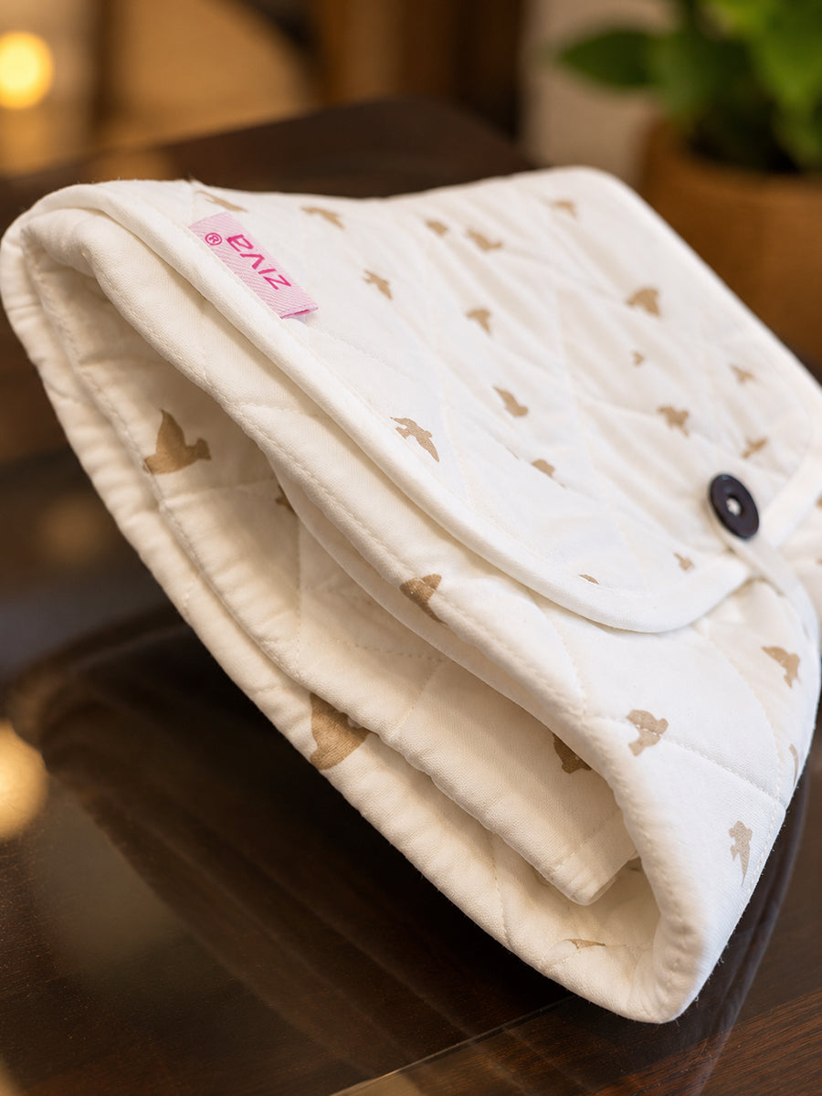 Ziva Baby Nappy & Diaper Changing Sheet – Foldable Travel Changing Mat with Storage Pocket | Soft White Little Bird Print