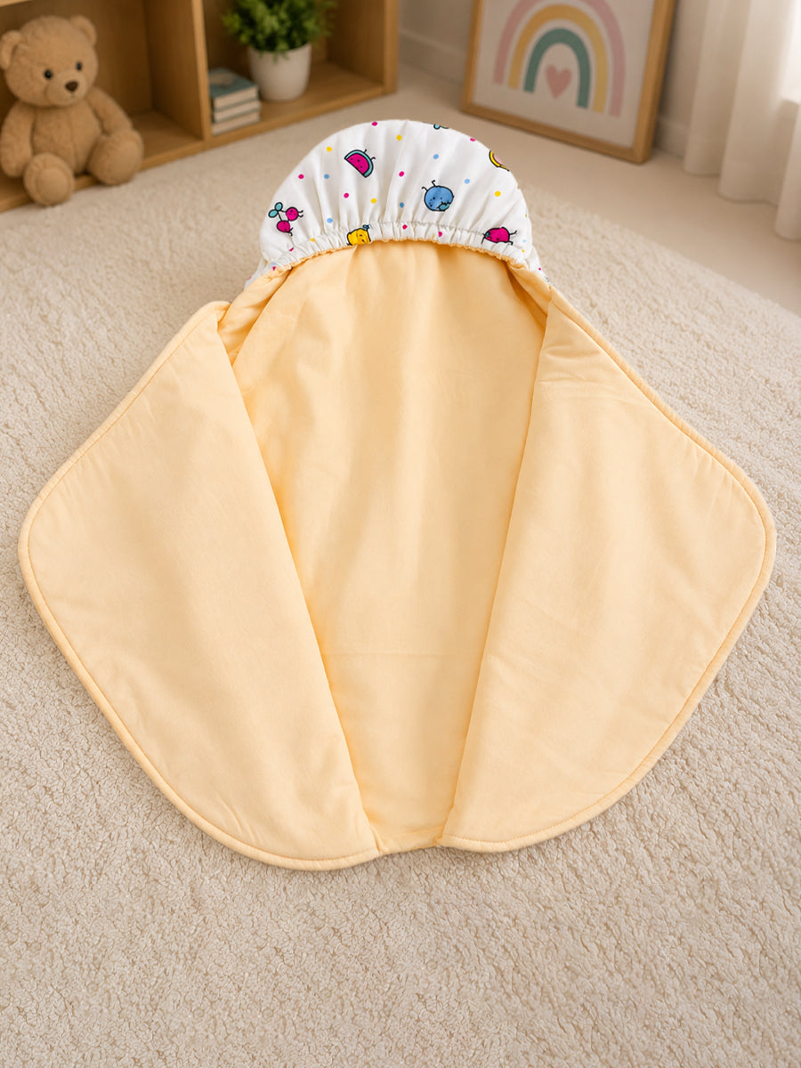 Ziva Cotton Baby Egg Wrap with Hood | Adjustable Side Tie | Double Shade | Soft Cream with Butter Cream | Hooded Baby Wrapper