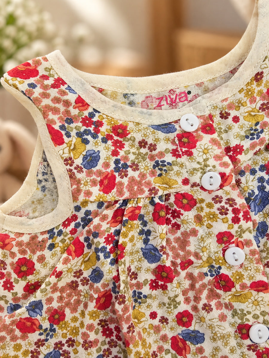 Ziva Muslin Baby Girl Front Button Frock – Pack of 3 | Premium Muslin Cotton | Assorted Floral Prints (Print Details: Check Product Description)