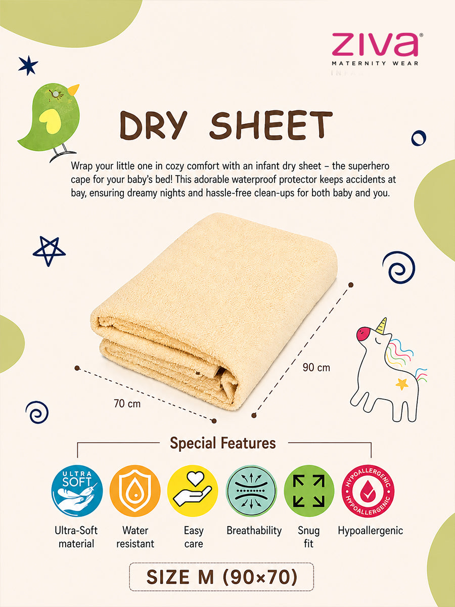 Ziva Baby Dry Sheet (Bed Protector) | Extra Absorbent | Waterproof & Breathable | Light Blue | Medium (90 × 70 cm)