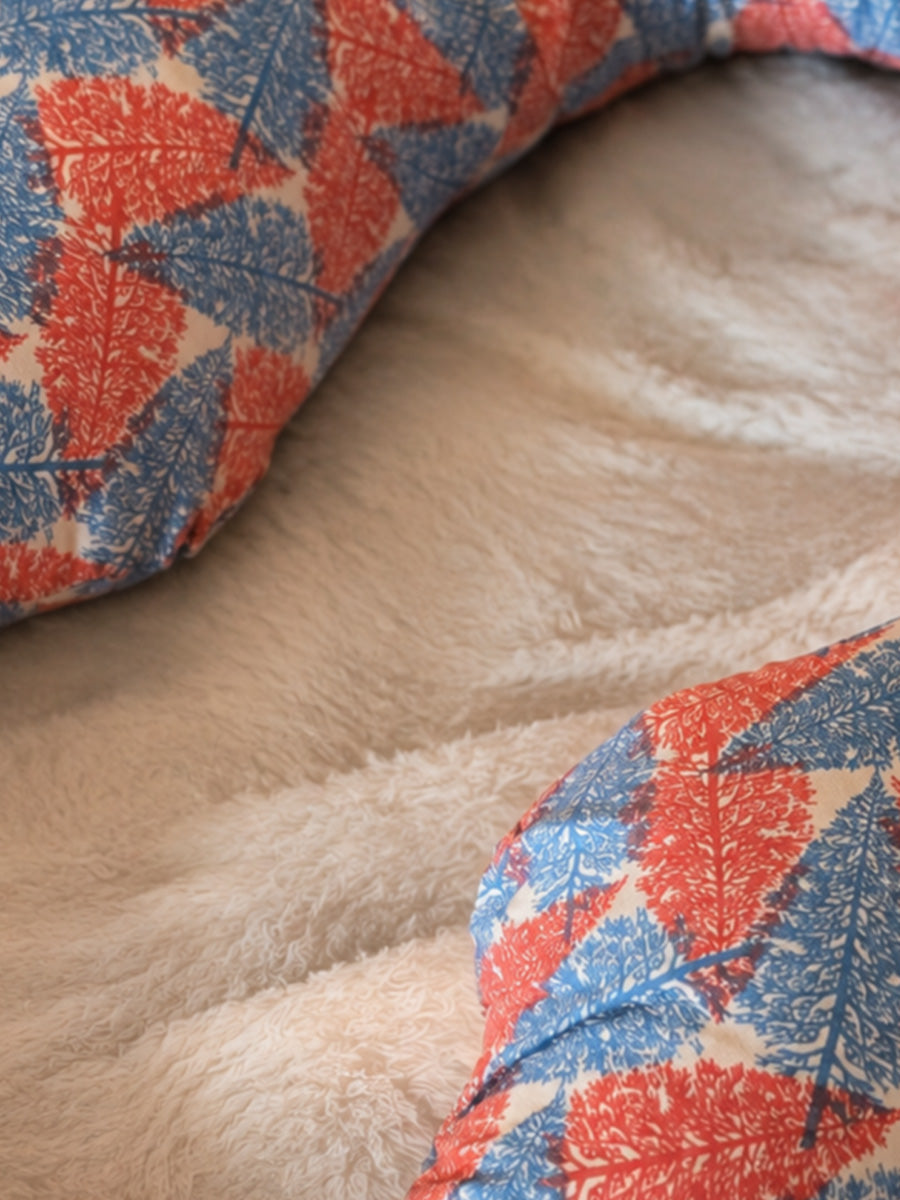 Ziva Multipurpose Pregnancy Pillow / Maternity Pillow / Body Pillow – U Shape – Red & Blue Leaf Print | 100% Cotton