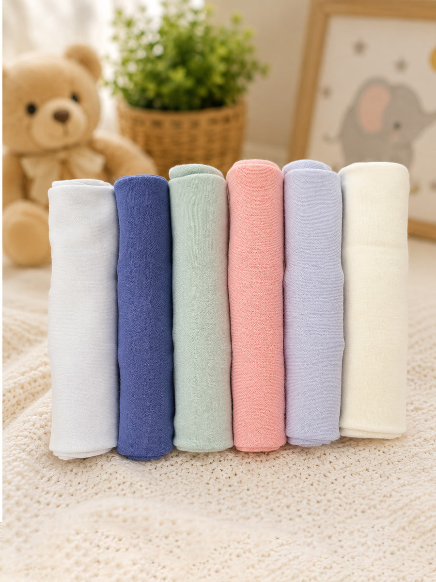 Ziva Baby Knitted Cotton Multipurpose Wipes & Kids Handkerchief – Earthy Pastel | 11" × 11" | Pack of 6