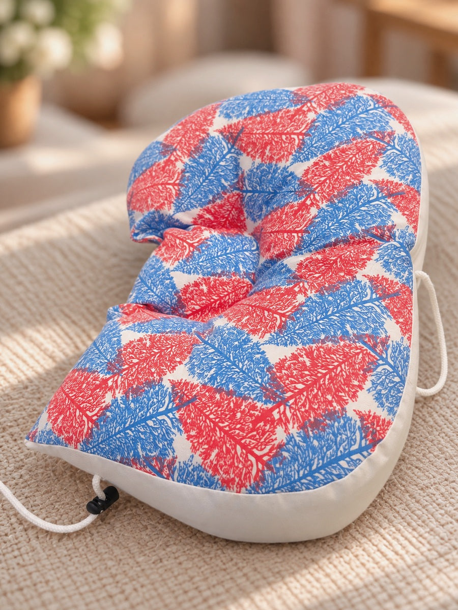 Ziva Multipurpose 3-Side Adjustable Support Pillow – Newborn to Adult | Red & Blue Botanical Print | Head, Neck, Back & Travel Support