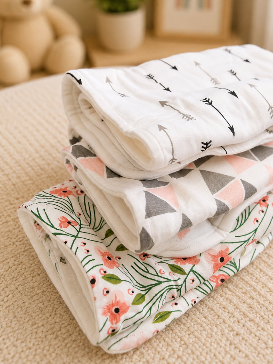 Ziva Premium Cotton Baby Burp Cloth – Soft, Absorbent & Multipurpose | Assorted Colours | 3 Pieces