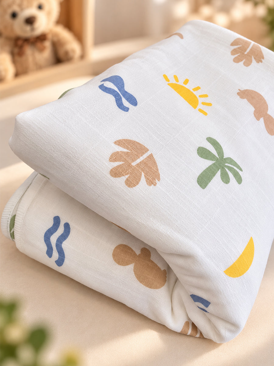 Ziva Premium Muslin Hooded Towel – Double Layer Muslin with Soft Fleece Core | Tropical Nature Print