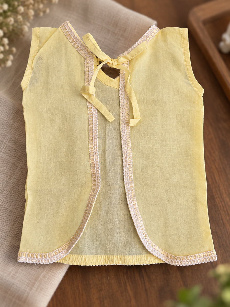 Ziva Baby Cotton V-Neck Top & Bloomer Set – Soft Yellow | Back Tie | 1 Top + 1 Bloomer
