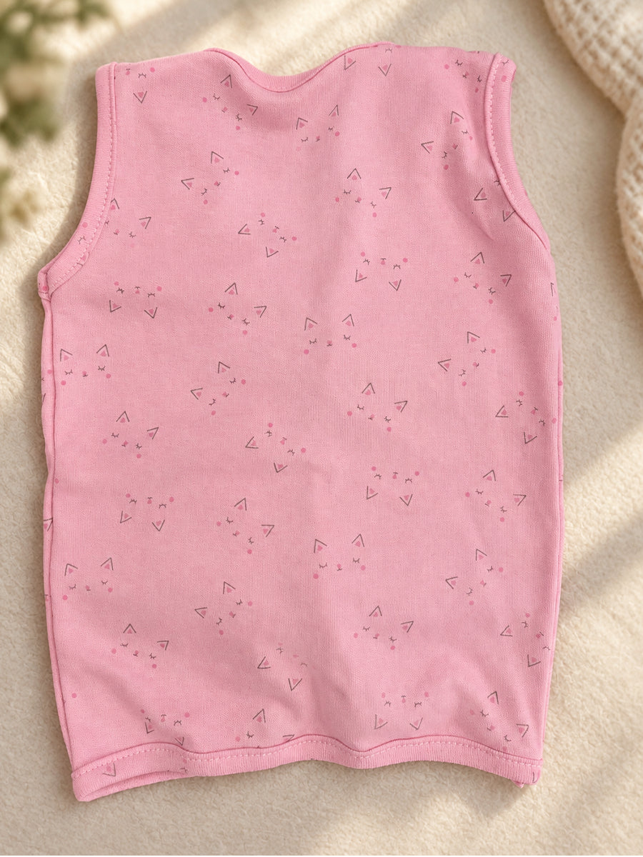 Ziva Newborn Knitted Cotton Front Open Tie Jabla with Light Padded Tie Nappy – Soft Pink Mini Print | 1 Jabla + 1 Nappy