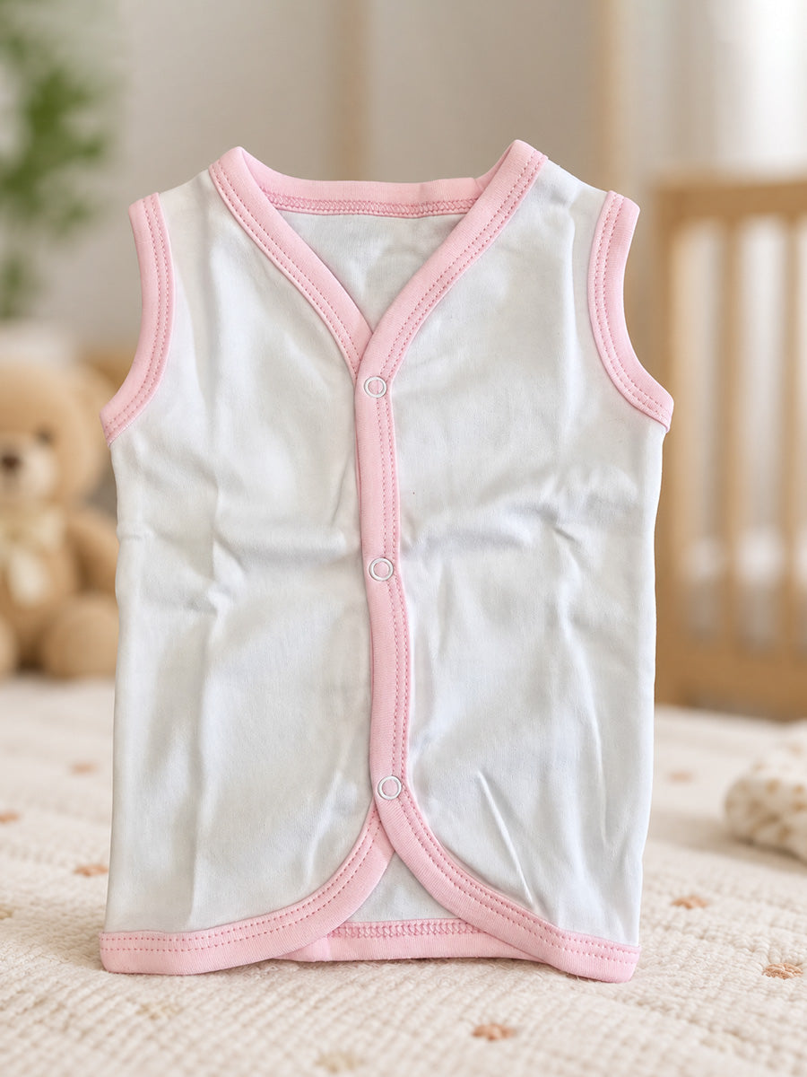 Ziva Baby Jabla & Nicker Set – White & Baby Pink | Knitted Cotton | Front Press-Button Open | 1 Jabla + 1 Nicker
