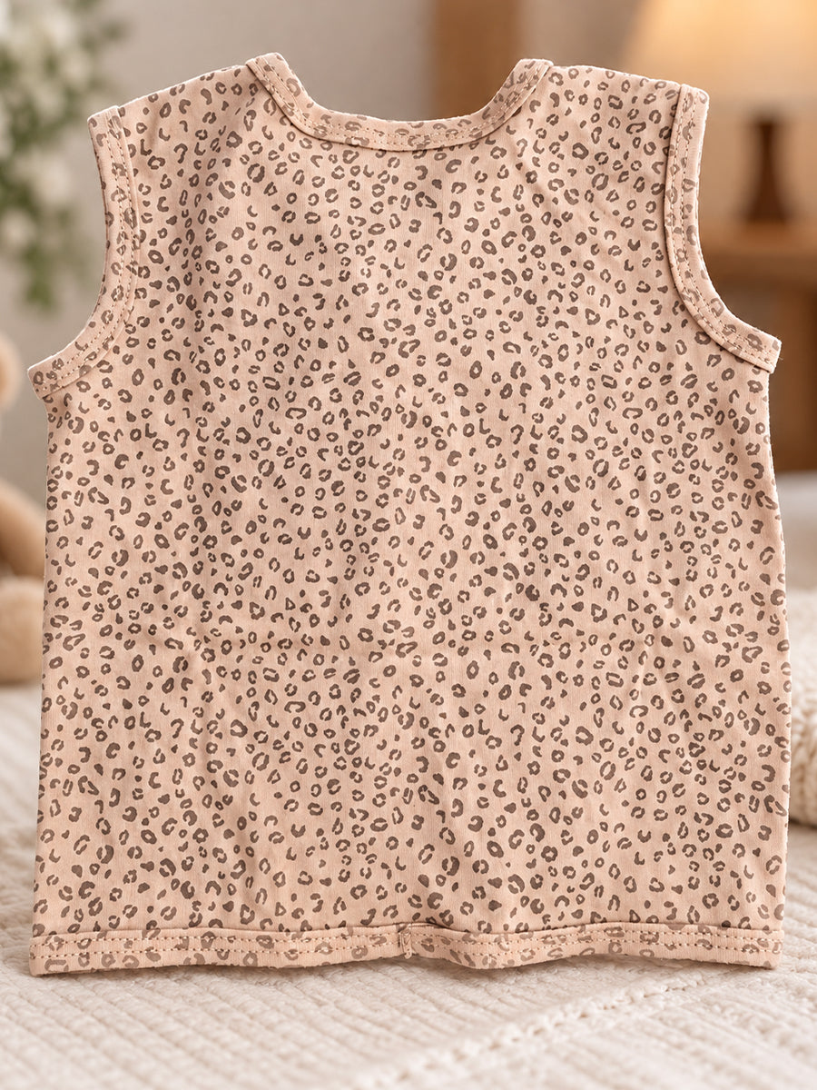 Ziva Newborn Knitted Cotton Front Open Tie Jabla with Tie Nappy – Peach Leopard Print | 1 Jabla + 1 Nappy