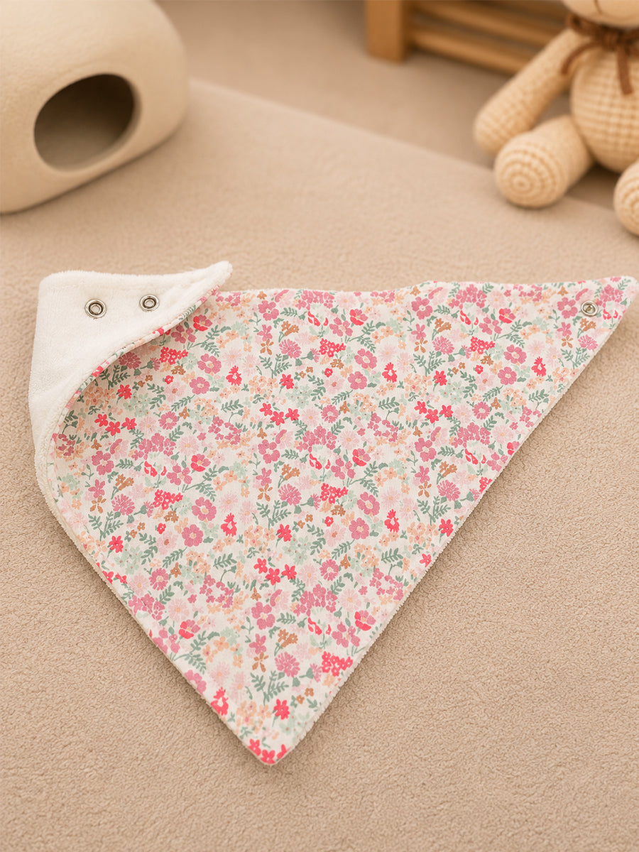 Ziva Premium Knitted Cotton Baby Bib – Pack of 3 | Soft Terry Lining | Adjustable Press Buttons | Assorted Floral Prints