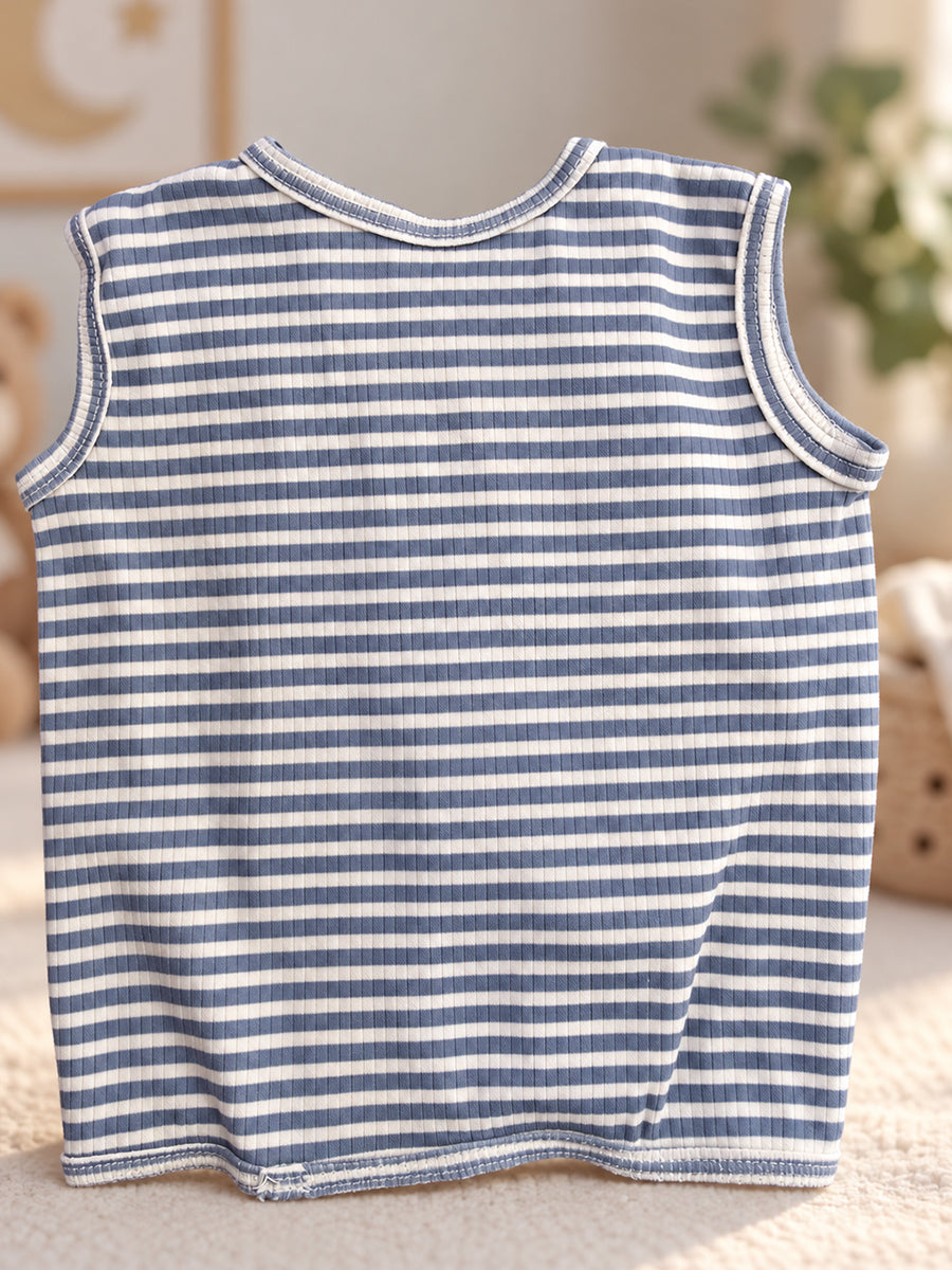 Ziva Newborn Cotton Front Open Tie Jabla with Tie Nappy – Grey Blue Stripe | 1 Jabla + 1 Nappy