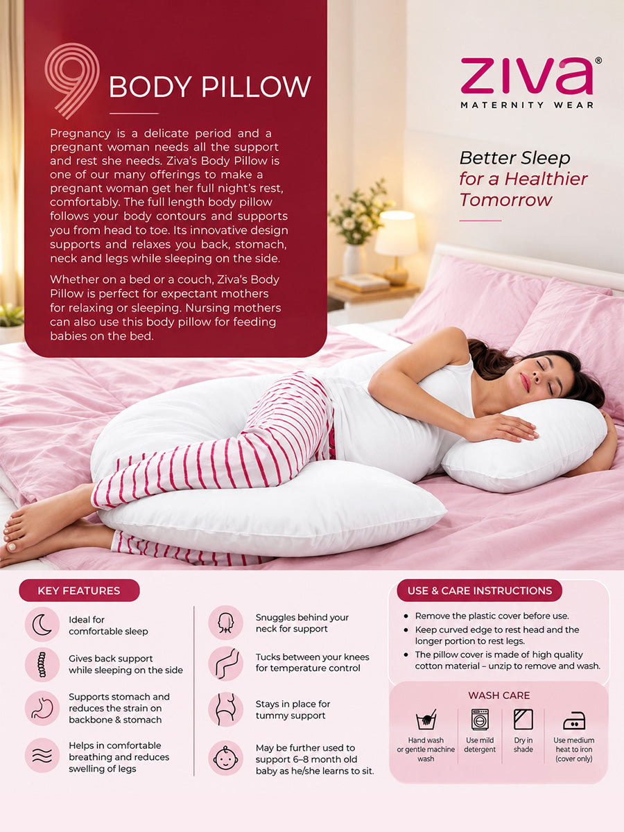 Ziva Multipurpose Pregnancy Pillow / Maternity Pillow / Body Pillow – 9 Shape (C Shape) – Red & Blue Botanical Print | 100% Cotton