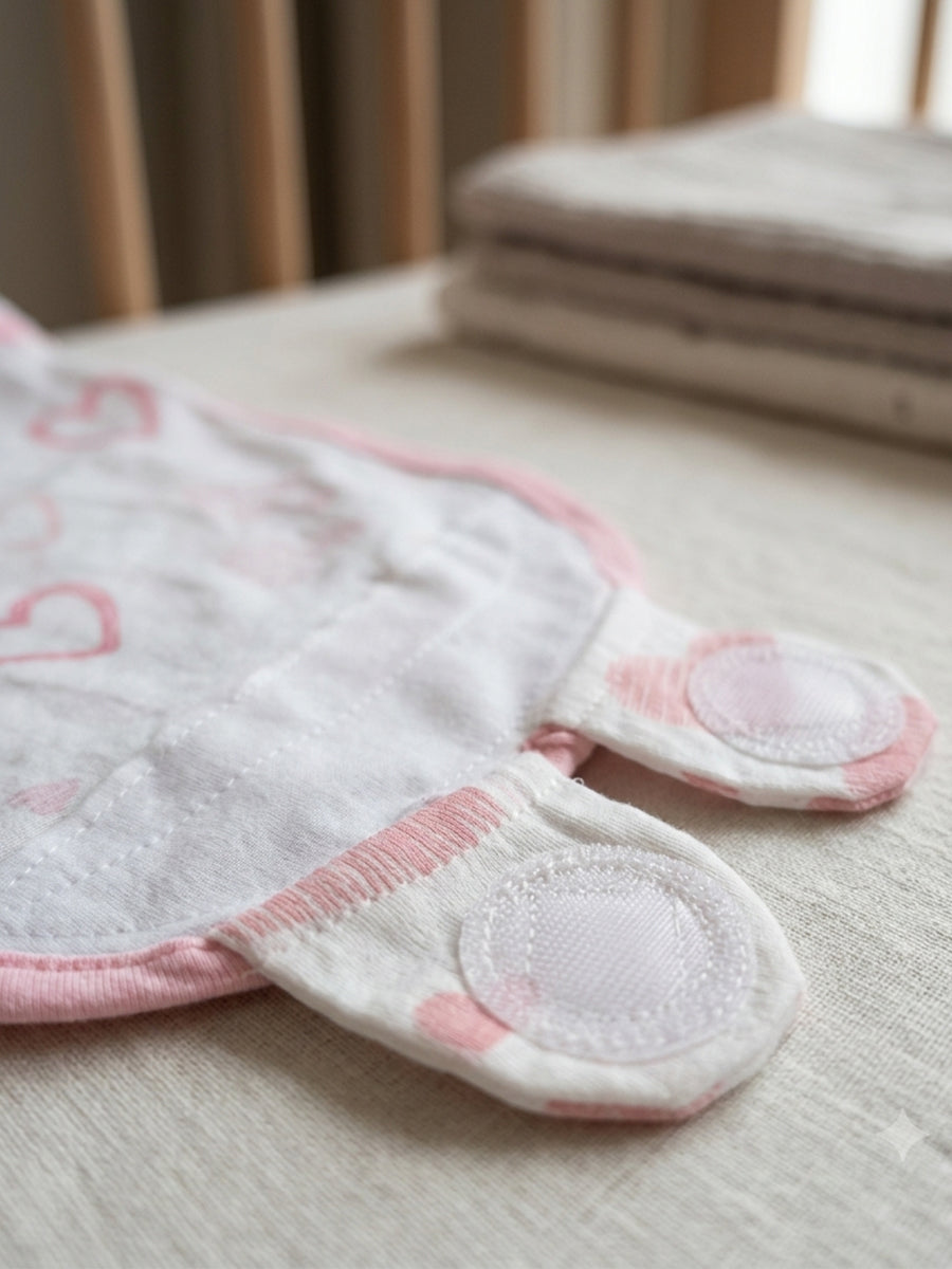 Baby Knitted Cotton Velcro Swaddle – White with Pink Heart Print | Adjustable Velcro Closure | Ziva Collected | Carefully Selected for Your Little One