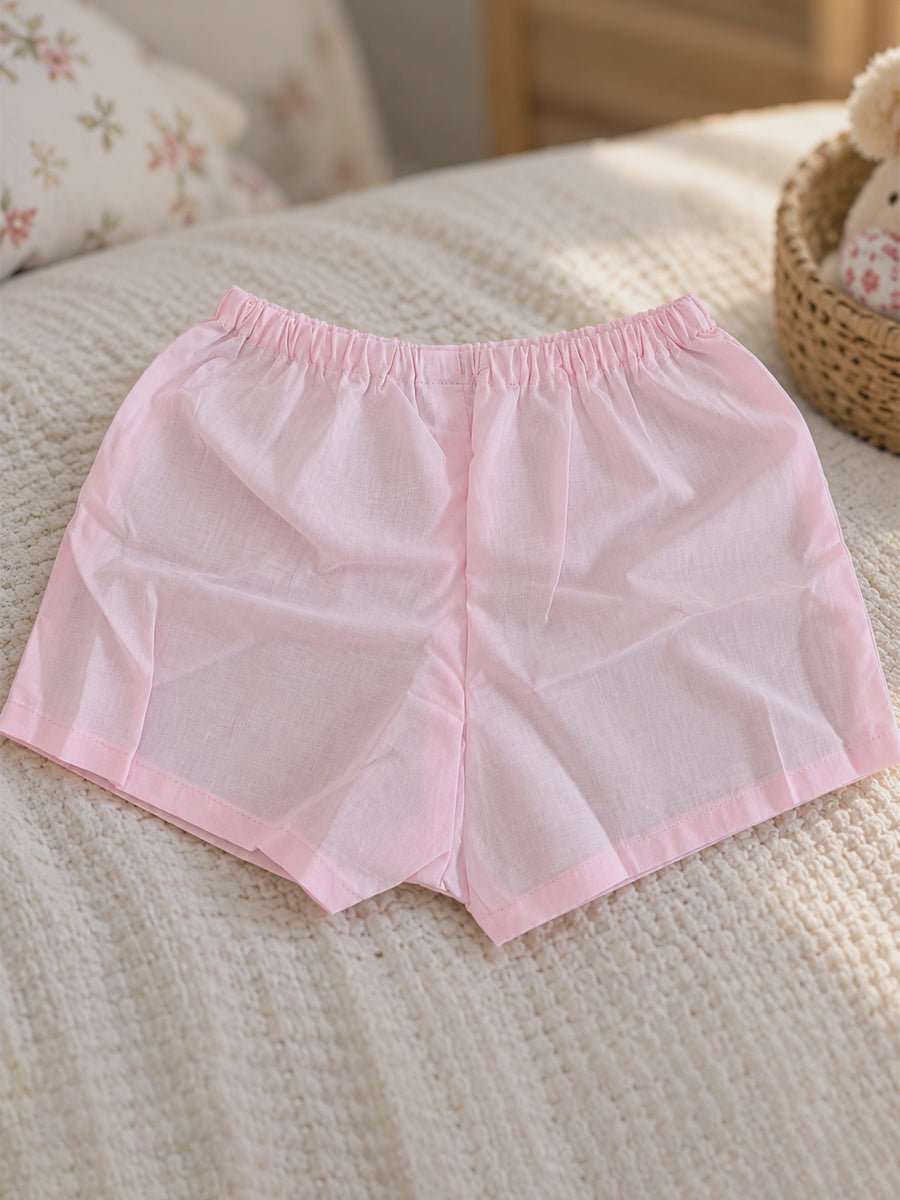 Ziva Baby Cotton V-Neck Top & Shorts Set – Soft Baby Pink | Cream Lace & Back Tie | 1 Top + 1 Shorts