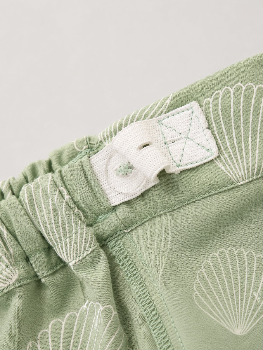 Ziva Maternity & Feeding Cotton Co-ord Set with Side Zips & Pockets – Pistachio Green Seashell Print
