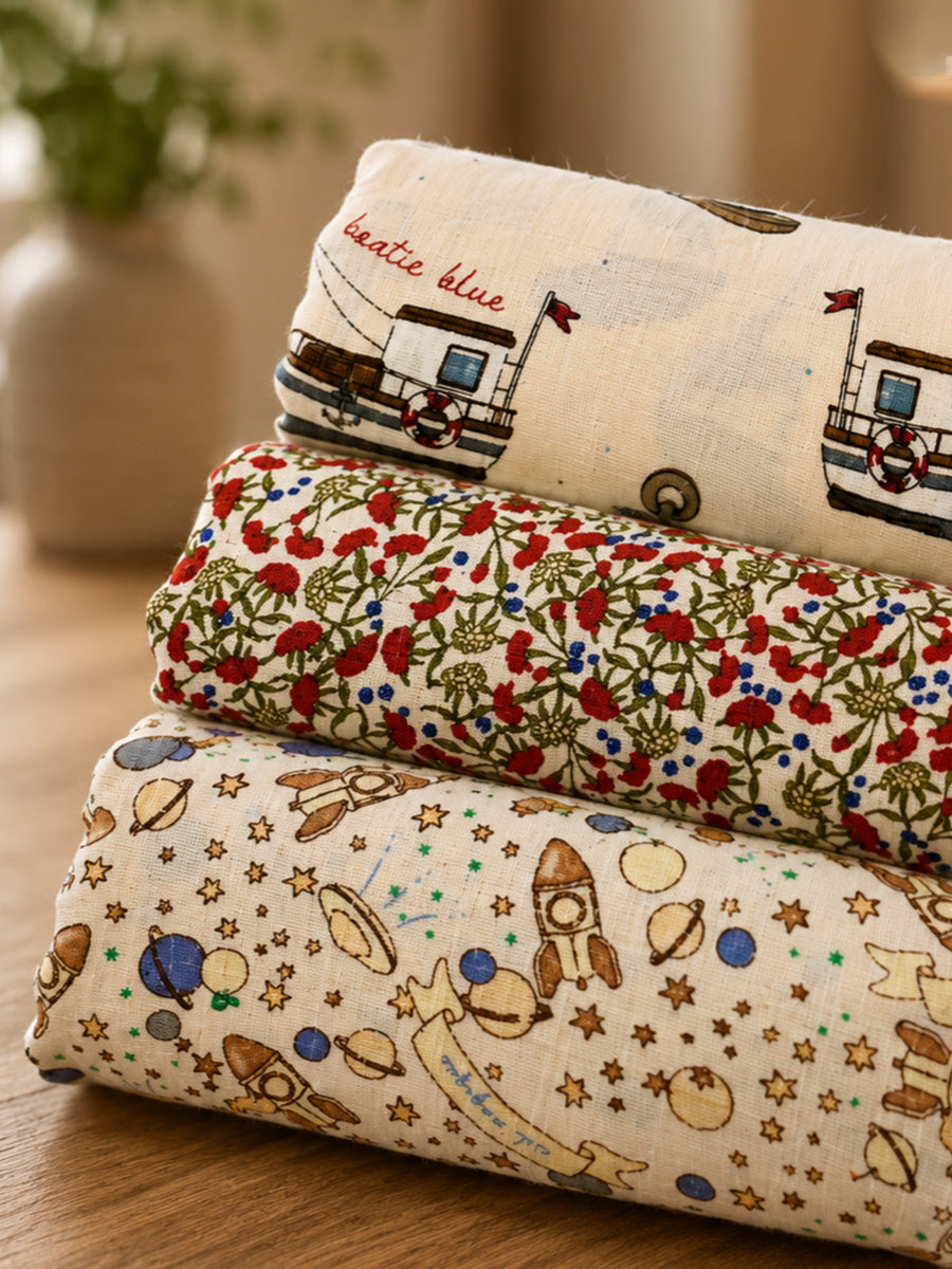 Ziva Premium Cotton Muslin Cloth – 3 Pieces | 100 × 100 cm Extra Large | Soft, Breathable & Multipurpose | Assorted Prints | Print Included: Wildflower Meadow Print