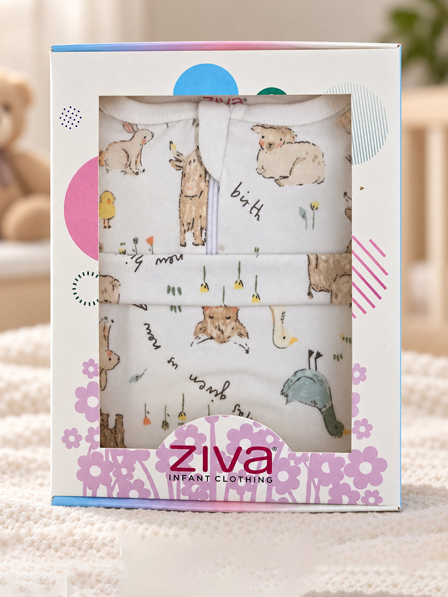 Baby Cotton Front Open Frock – Rani Pink & White | Floral Embroidered Yoke | Ziva Collected | Carefully Selected for Your Little One