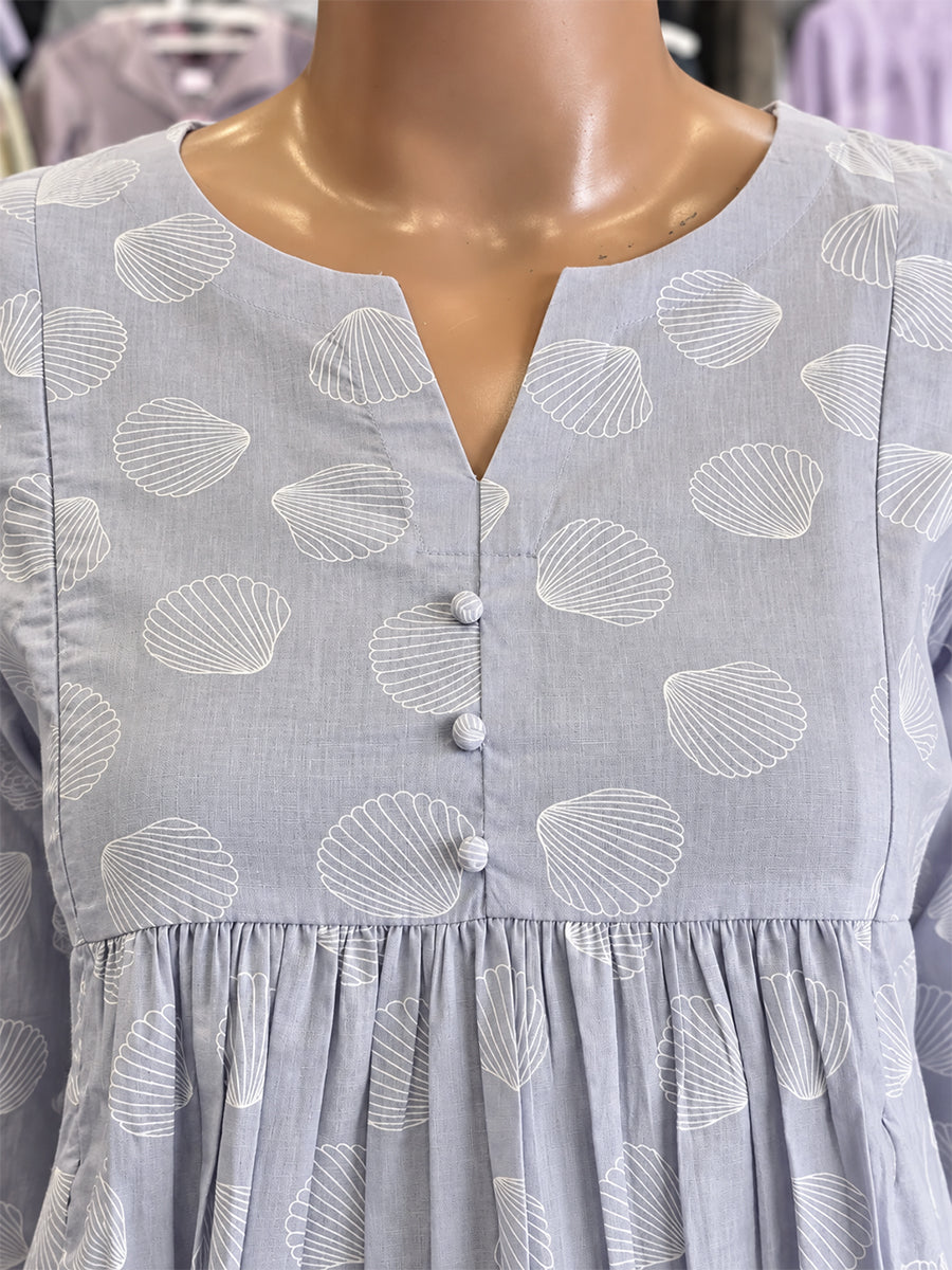 Ziva Maternity & Feeding Cotton Co-ord Set with Side Zips & Pockets – Pale Lavender Seashell Print
