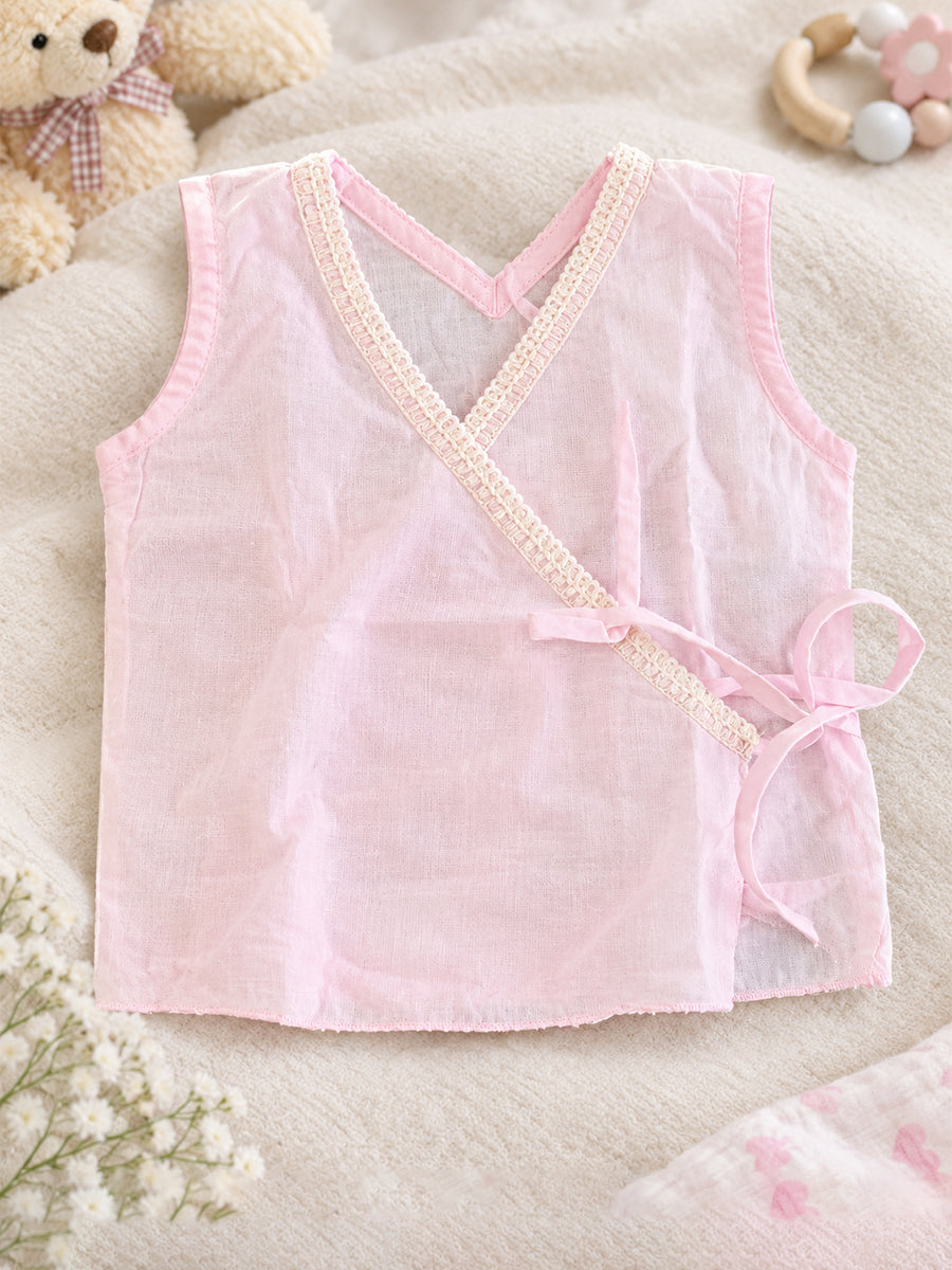 Ziva Baby Cotton Wrap Top & Bloomer Set – Soft Baby Pink | V-Neck Side Tie | 1 Wrap Top + 1 Bloomer