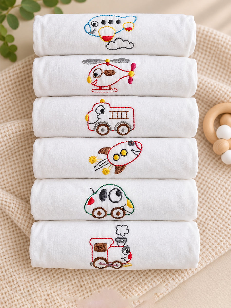 Ziva Premium Cotton Embroidery Jabla – Back Tie Newborn Baby Wear | Cute Vehicle Embroidery | 6 Pieces
