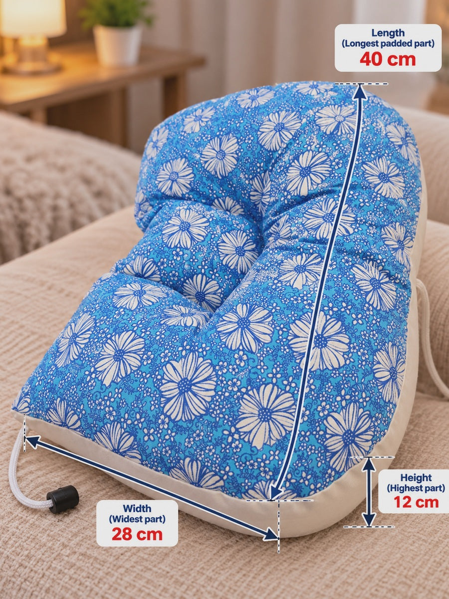 Ziva Multipurpose 3-Side Adjustable Support Pillow – Newborn to Adult | Blue Floral Print | Head, Neck, Back & Travel Support
