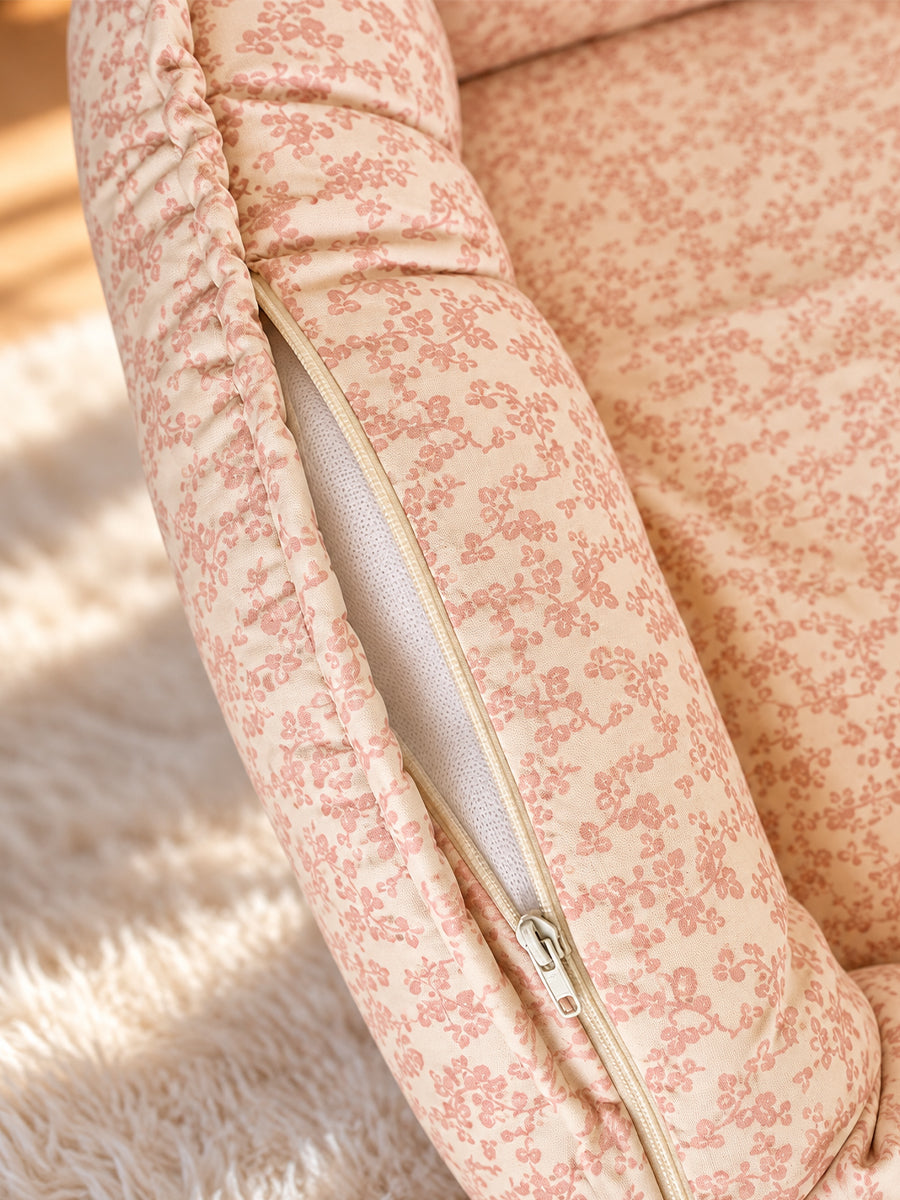 Premium Organic Cotton Baby Nest – Newborn Baby Lounger & Baby Bed | Peach Floral Vine Print |Ziva Collected | Carefully Selected for Your Little One