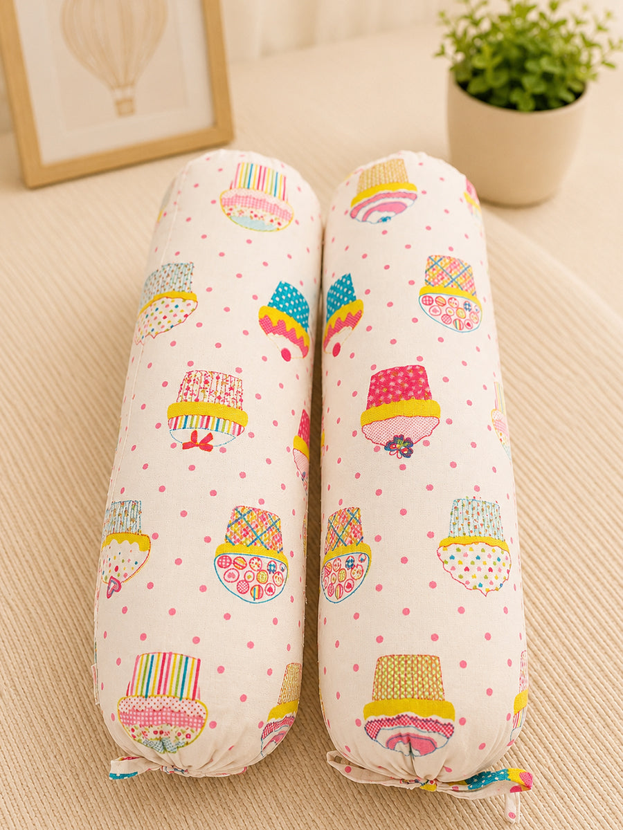 Ziva Baby Side Pillow (Bolster Pillow) | Multipurpose | Cotton Cover | Patchwork Cupcake Print