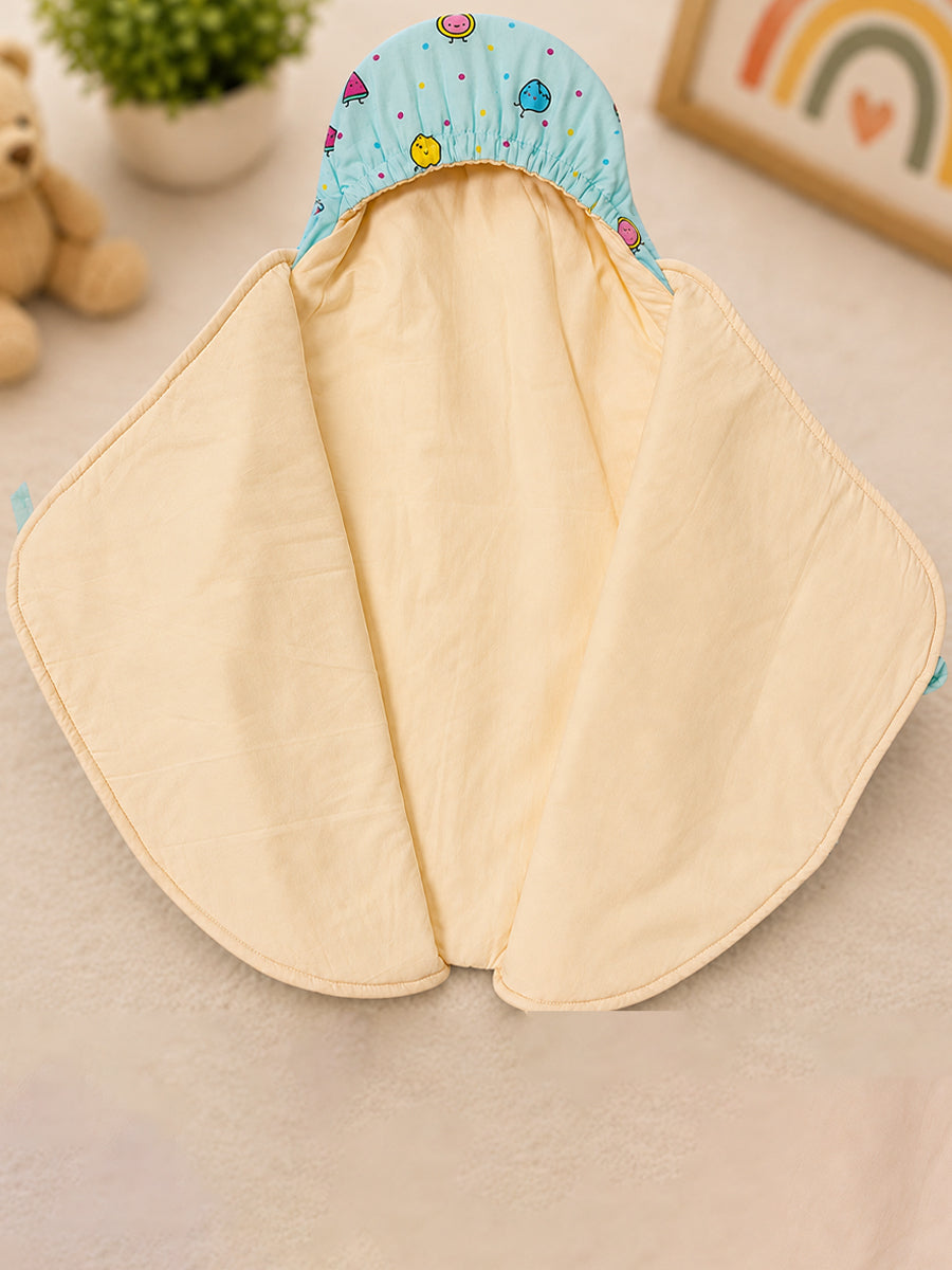 Ziva Cotton Baby Egg Wrap with Hood | Adjustable Side Tie | Double Shade | Sage Green with Butter Cream | Hooded Baby Wrapper