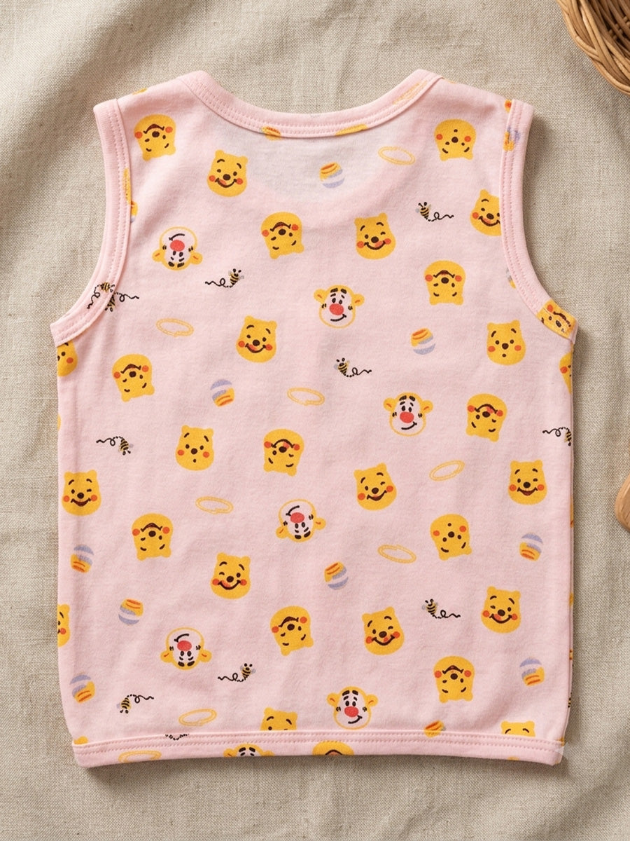 Ziva Newborn Knitted Cotton Front Open Tie Jabla with Light Padded Tie Nappy – Blush Pink Cute Bear Print | 1 Jabla + 1 Nappy