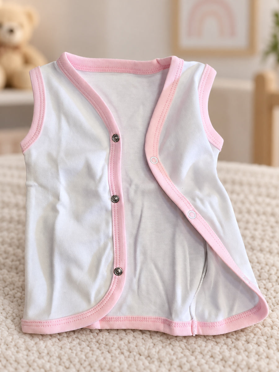 Ziva Baby Jabla & Nicker Set – White & Baby Pink | Knitted Cotton | Front Press-Button Open | 1 Jabla + 1 Nicker
