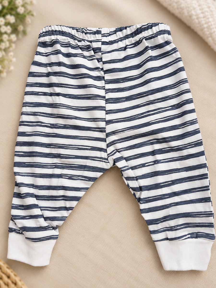 Ziva Baby Premium Knitted Cotton Pants Combo – Pack of 2 | Navy Stripe & Multicolour Stripe