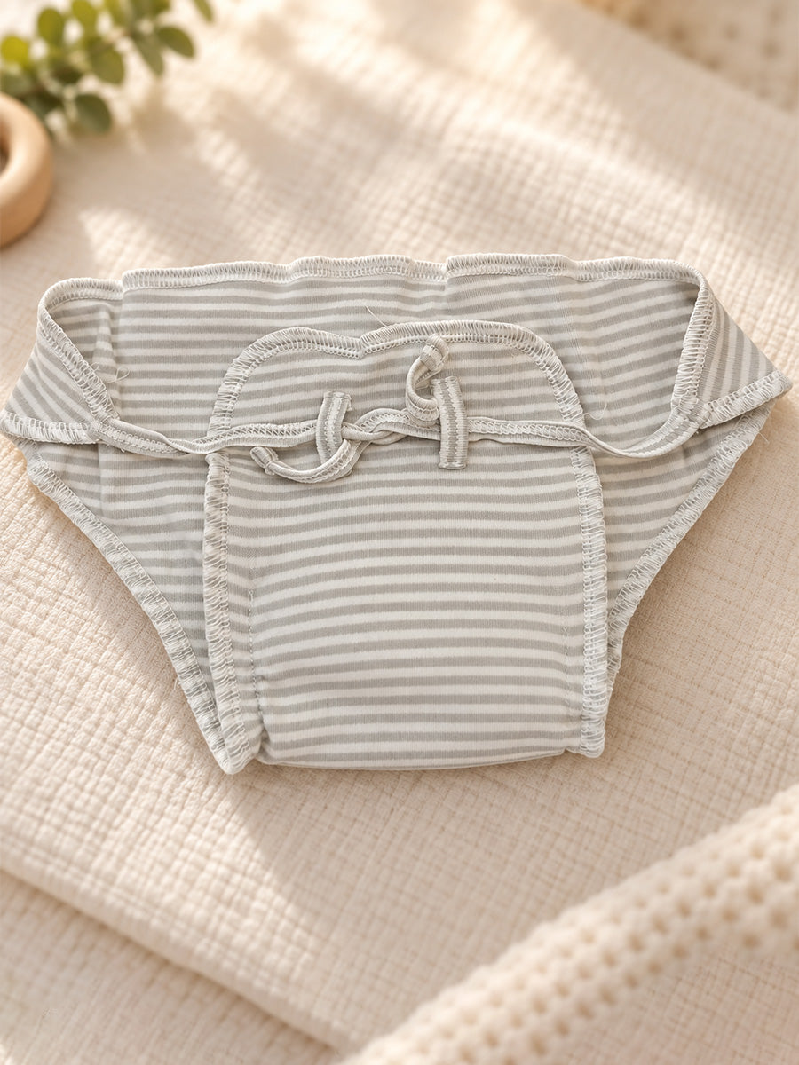 Ziva Newborn Knitted Cotton Front Open Tie Jabla with Light Padded Tie Nappy – Pastel Green Stripe | 1 Jabla + 1 Nappy