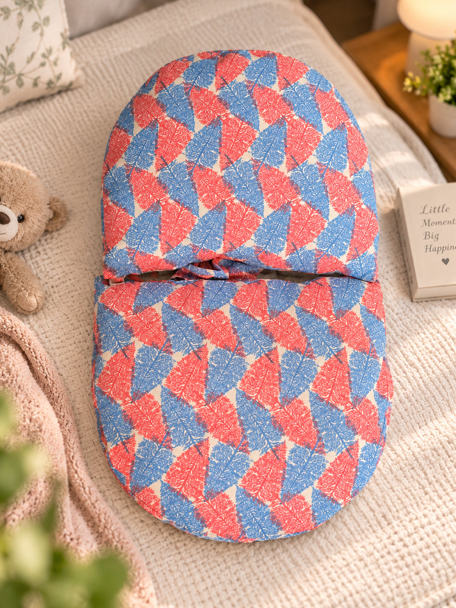 Ziva Multipurpose Belly Pillow / Butterfly Pregnancy Pillow / Maternity Pillow – Dual Back & Belly Support – Red & Blue Leaf Print | 100% Cotton