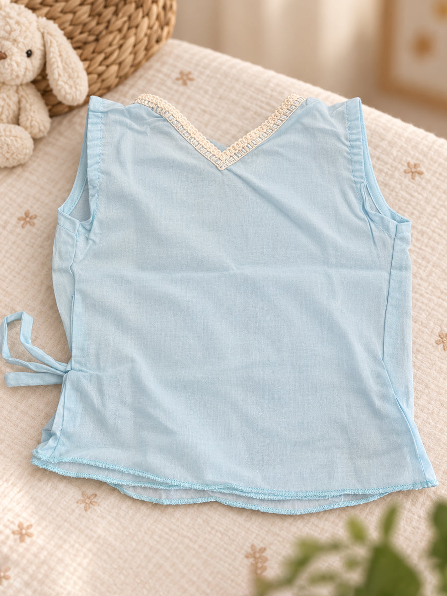 Ziva Baby Cotton Wrap Top & Bloomer Set – Baby Blue | V-Neck Side Tie | 1 Wrap Top + 1 Bloomer
